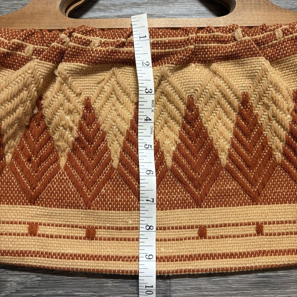 Vintage Woven Fabric Clutch Wooden Top Handles Geometric Earth Tones 70s Boho - Picture 4 of 8